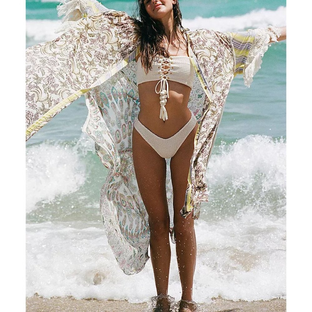 Free People Watching Waves Maxi Kimono Button Shirt